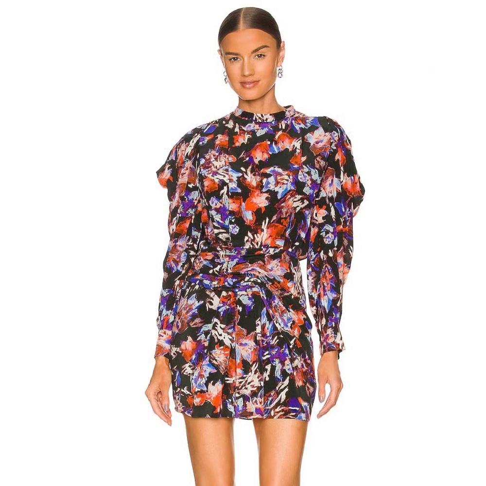 IRO REVOLVE ABSTRACT PRINT MINI SILK DRESS